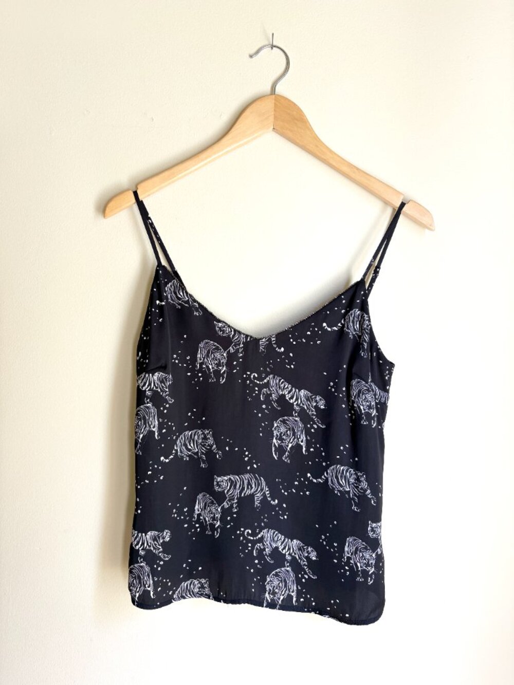 David Lerner Tiger Print Silky Cami Top Black White XS